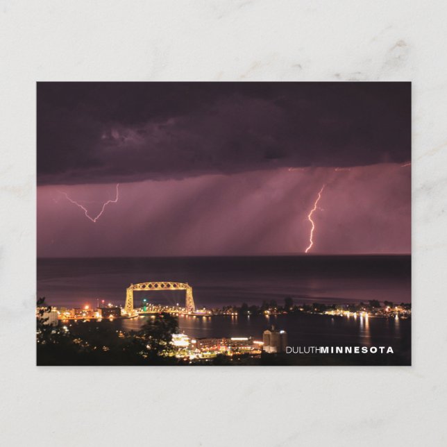 Lightening Behind the Bridge, Duluth Minnesota Postcard (Front)