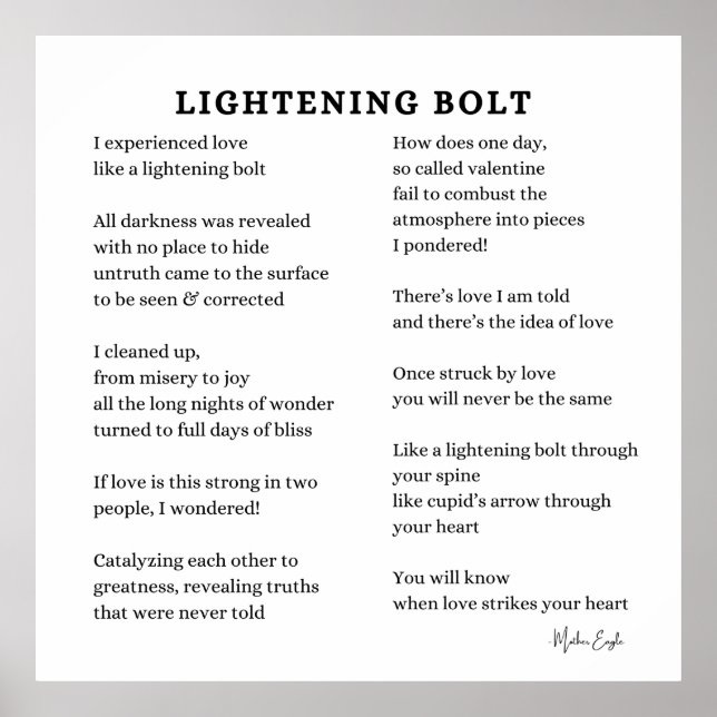 Lightening bolt love poem poetry wall art poster (Front)