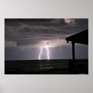 Lightening On Ocean Poster
