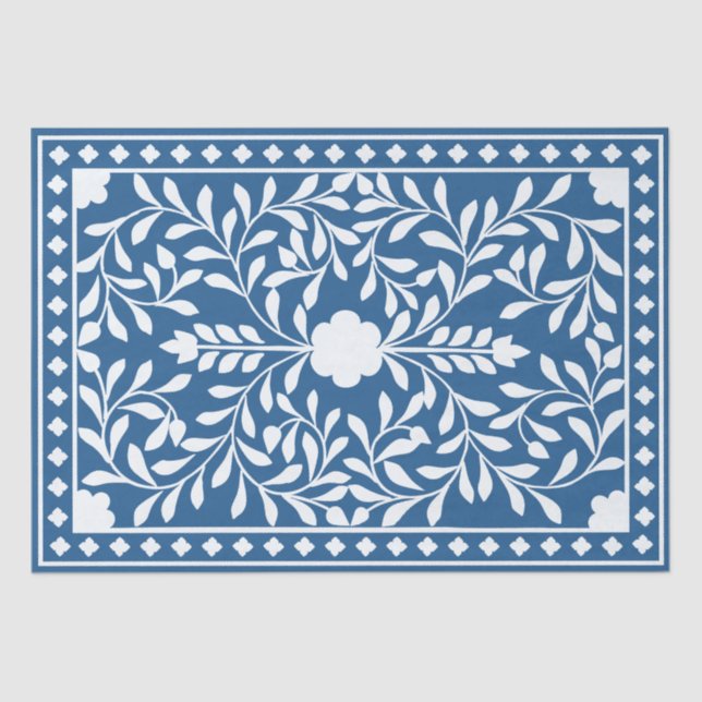 Lighter Blue traditional Bone Inlay Decouapage Tissue Paper (Front)
