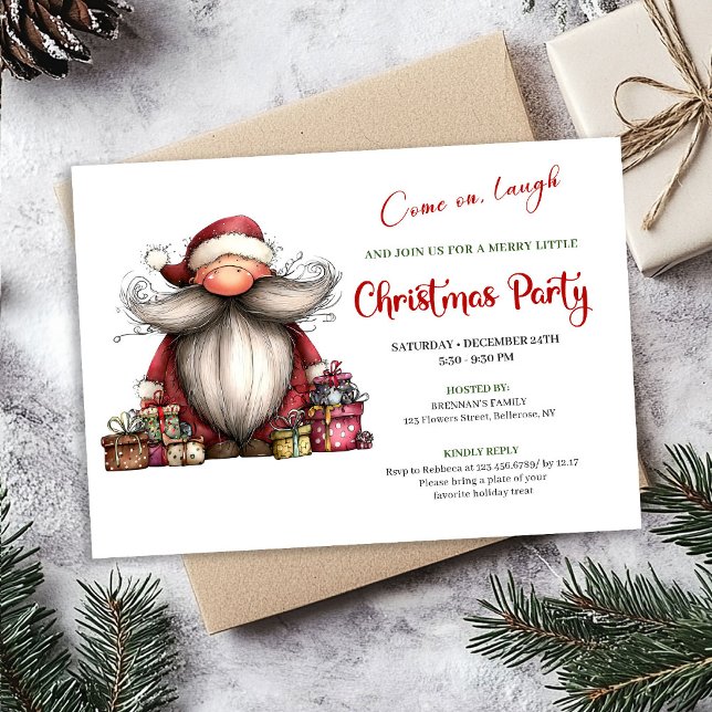 Lighthearted Quirky Santa Hand Drawn Holiday  Invitation (Lighthearted Quirky Santa Hand Drawn Holiday Invite)
