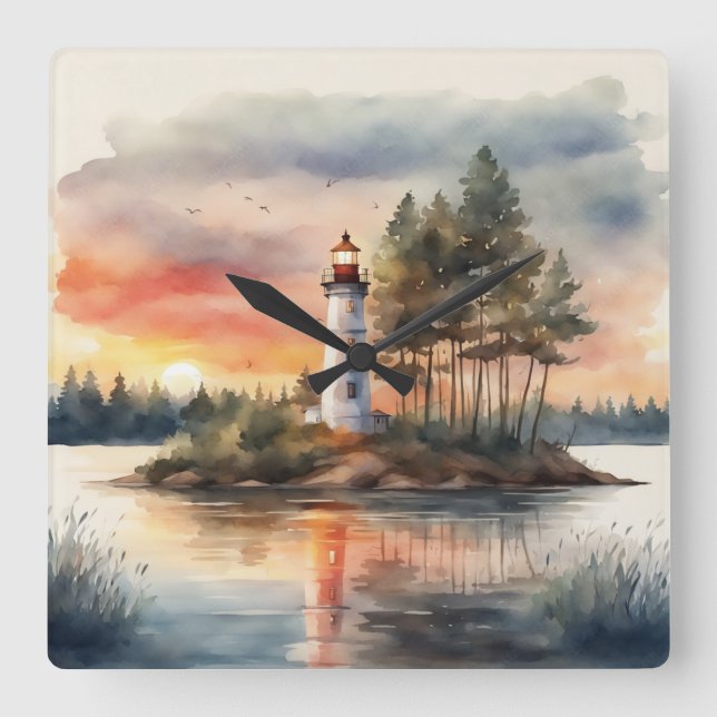 Lighthouse - 4 square wall clock (Front)