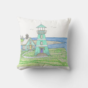 Lighthouse 5; Outdoor Pillow; Blue Cushion