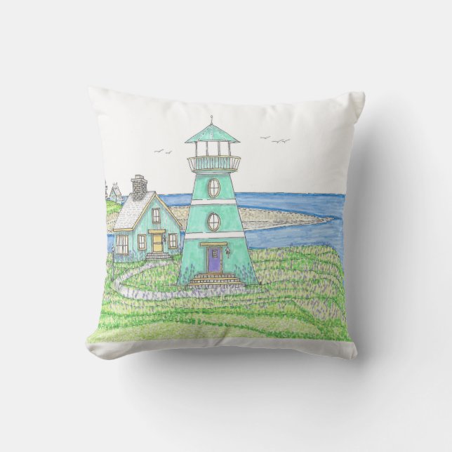 Lighthouse 5; Outdoor Pillow; Blue Cushion (Front)