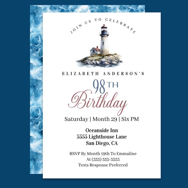 Lighthouse 98th Birthday Invitation (Creator Uploaded)