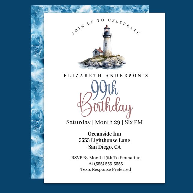 Lighthouse 99th Birthday Invitation (Creator Uploaded)