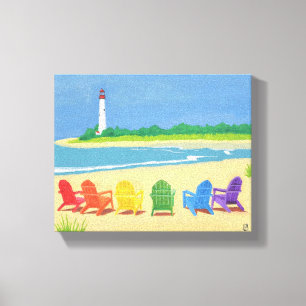 Lighthouse and Beach Chairs Canvas
