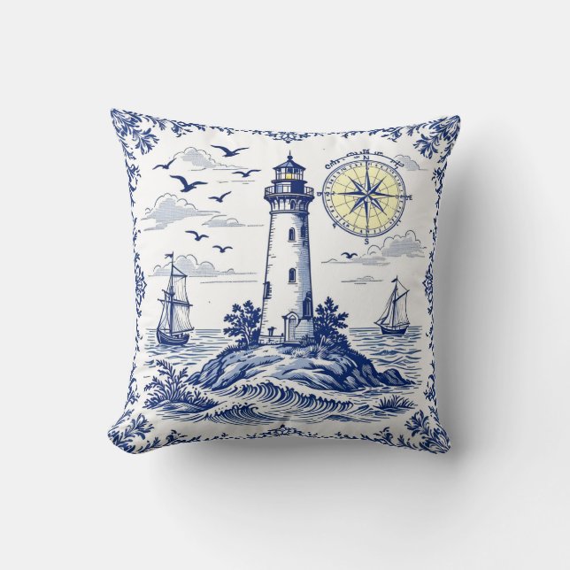 Lighthouse and Compass Cushion (Front)