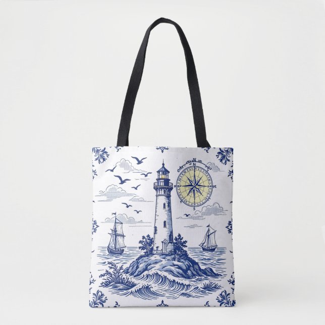 Lighthouse and Compass Tote Bag (Front)
