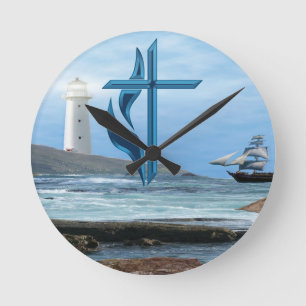 Lighthouse and Cross Round Clock