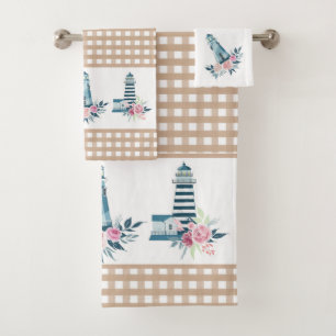 Lighthouse and Gingham Plaid  Bath Towel Set