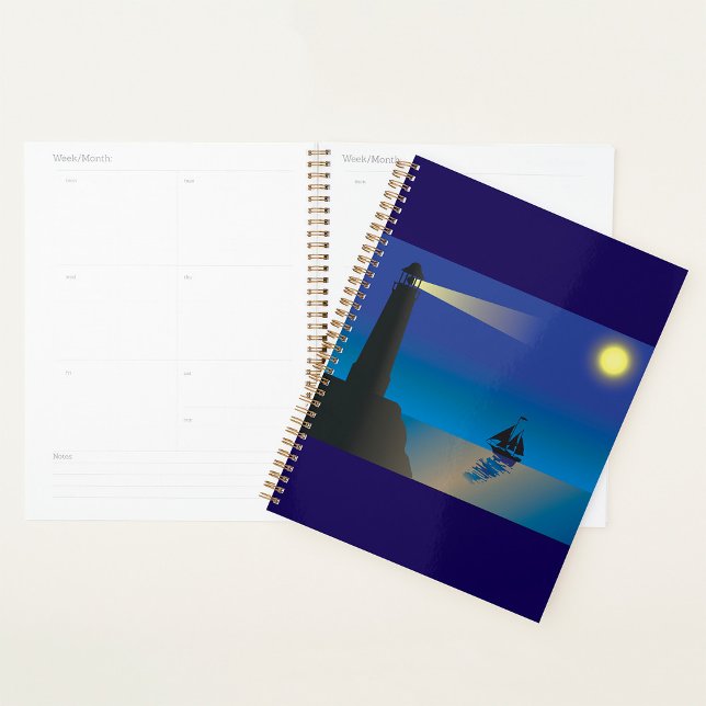 Lighthouse and Sailboat at Night Moonlit Ocean Planner (Creator Uploaded)