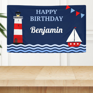 Lighthouse and Sailboat Nautical Birthday Party Banner