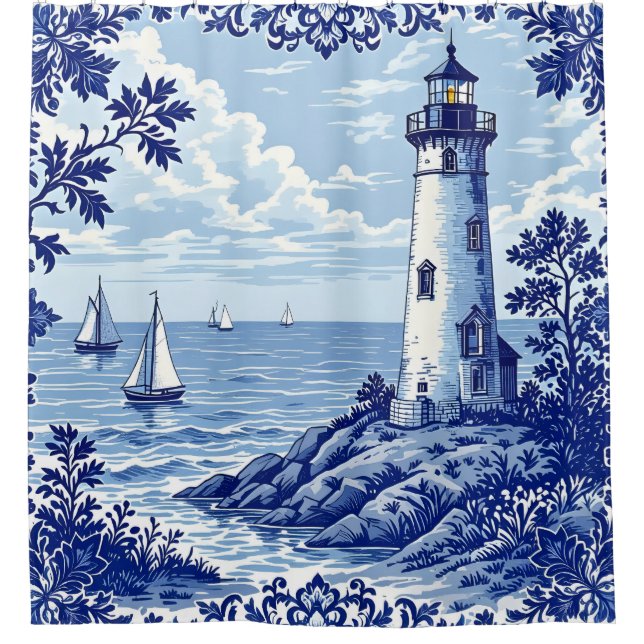 Lighthouse and Sailboats Shower Curtain (Front)