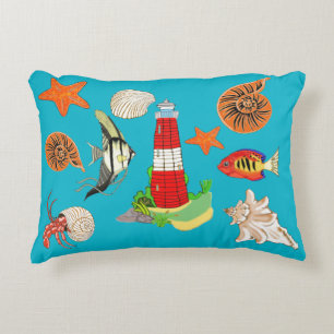 Lighthouse and Seashells Accent Pillow