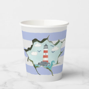 lighthouse and steep cardboard paper cups