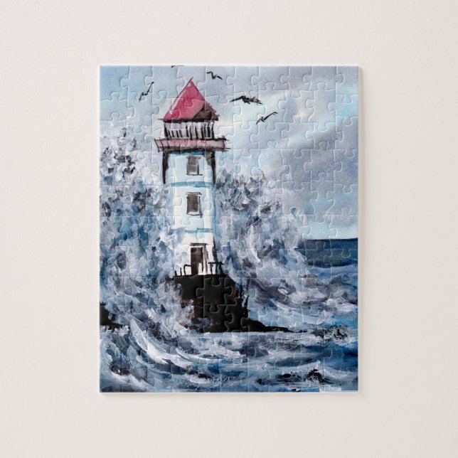 Lighthouse and Storm Watercolor Jigsaw Puzzle (Vertical)