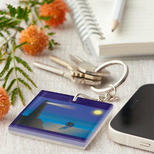 Lighthouse And The Moon  Key Ring