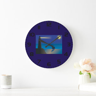 Lighthouse And The Moon  Large Clock
