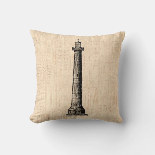 Lighthouse Art Illustrated Nautical Themed Cushion (Front)