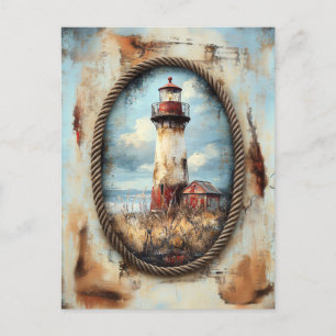 Lighthouse Art with Rope Border Postcard