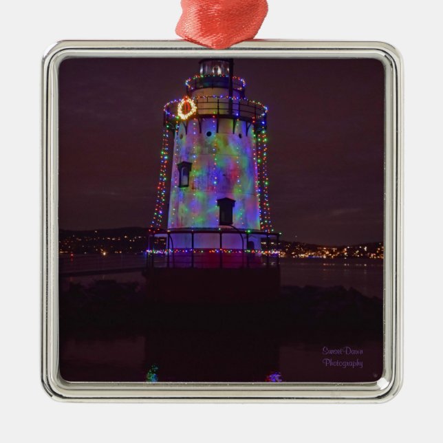 Lighthouse at Christmas Metal Tree Decoration (Front)