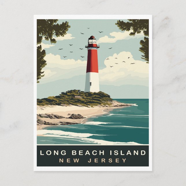 Lighthouse at Long Beach Island Coast, Travel Postcard (Front)