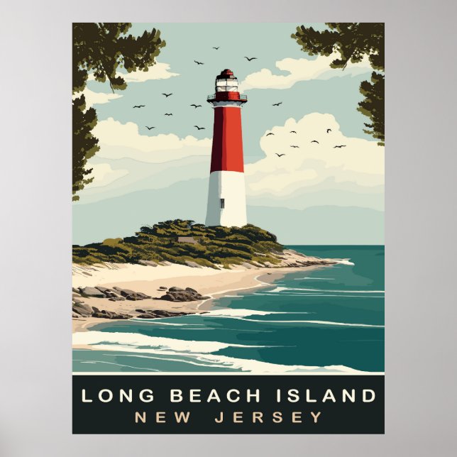 Lighthouse at Long Beach Island Coast, Travel Poster (Front)