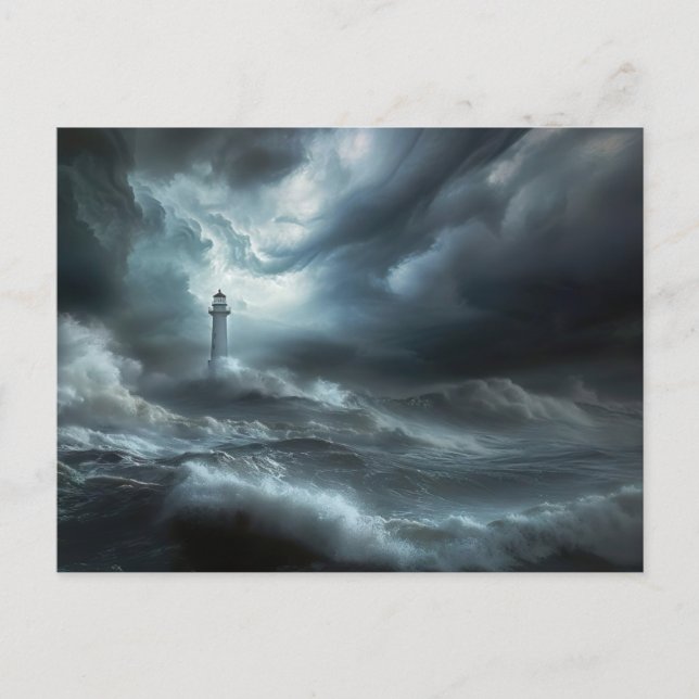 lighthouse at night storm maritime landscape postcard (Front)