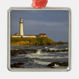 Lighthouse at Pigeon Point State Beach in San 2 Metal Tree Decoration