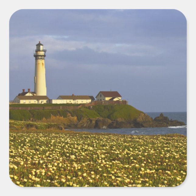 Lighthouse at Pigeon Point State Beach in San Square Sticker (Front)