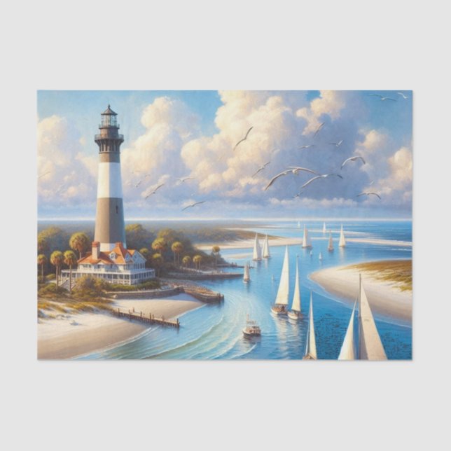 Lighthouse at Sailboat Cove  Tissue Paper (Front)