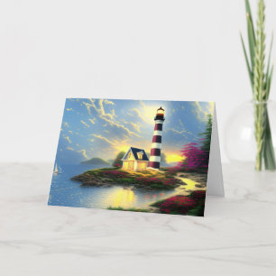 Lighthouse at Sunset Beautiful Beach Landscape Card