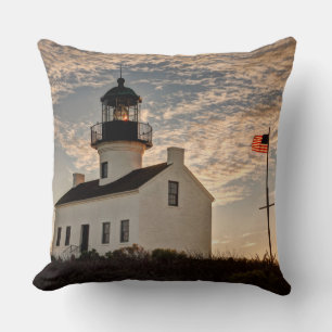Lighthouse at sunset, California Cushion
