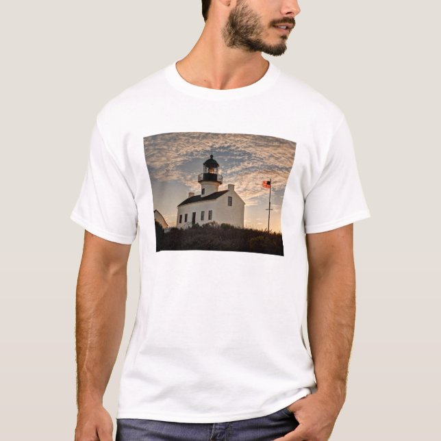 Lighthouse at sunset, California T-Shirt (Front)