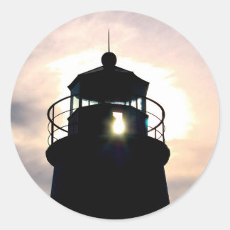 Lighthouse at Sunset Classic Round Sticker