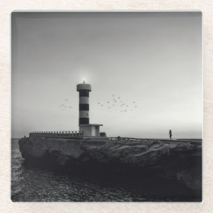 Lighthouse at Sunset Glass Coaster