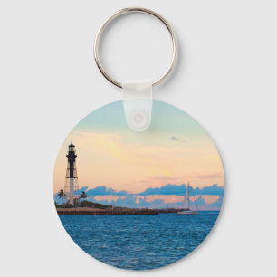 Lighthouse at Sunset Key Ring
