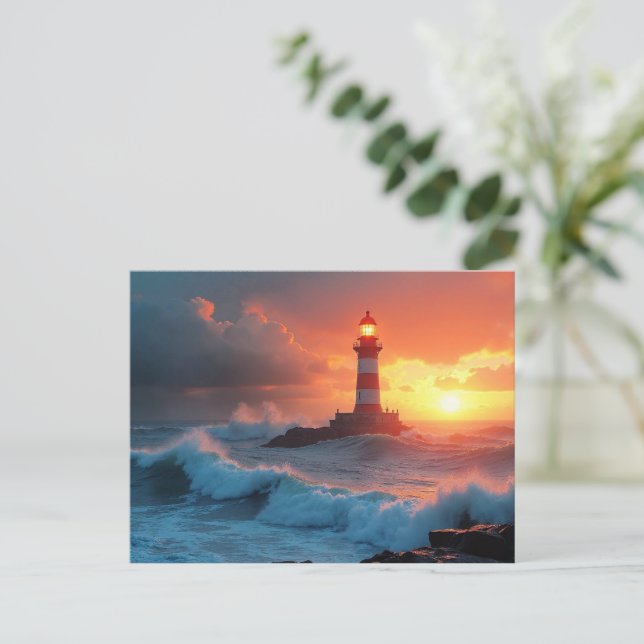 Lighthouse at Sunset Postcard (Standing Front)