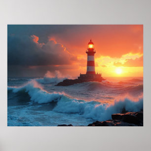 Lighthouse at Sunset Poster