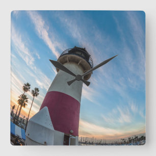 Lighthouse at the Oceanside Harbour Square Wall Clock