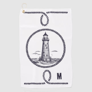 Lighthouse at the sea in round rope frame golf towel