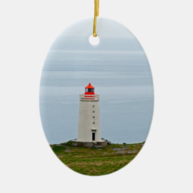 Lighthouse at Vatnsnes Peninsula - Iceland Ceramic Tree Decoration (Front)