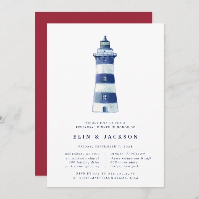 Lighthouse Beach | Rehearsal Dinner Invitation (Front/Back)