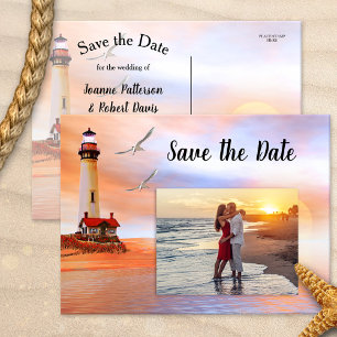 Lighthouse Beach Save The Date Photo Card
