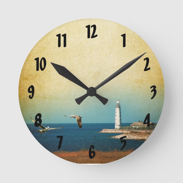 Lighthouse Beach Scene Wall Clock (Front)