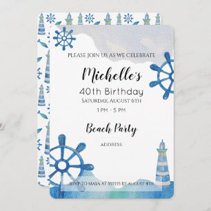 Lighthouse Beach Watercolor Hand-painted Invitatio Invitation
