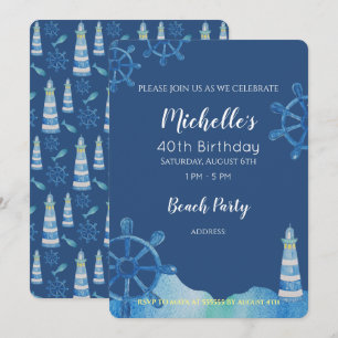 Lighthouse Beach Watercolor Hand-painted Invitatio Invitation