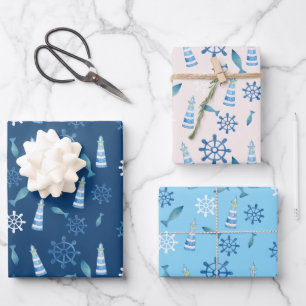 Lighthouse Beach Watercolor Hand-painted Outdoor P Wrapping Paper Sheet