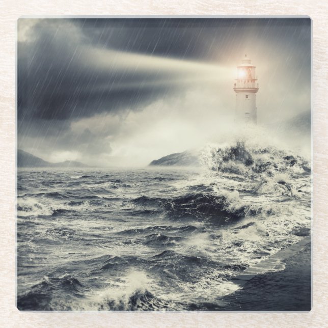 Lighthouse Beacon Glass Coaster (Front)